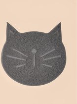 ZijTak - Kattenmat - Kattenbakmat - Cartoondesign - Kitten - Kat - Mat - 38 x 38 cm - Small - Grijs