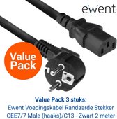 Ewent Stroomkabel met C13 plug - Valuepack 3 stuks – Schuko haaks naar C13 Kabel recht - EW9183