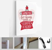 Valentine’s day teacher gratitude lettering card design. Iron on or gift decoration with Thank you for being such a great teacher quote with heart, apple and pencil clipart - Moder