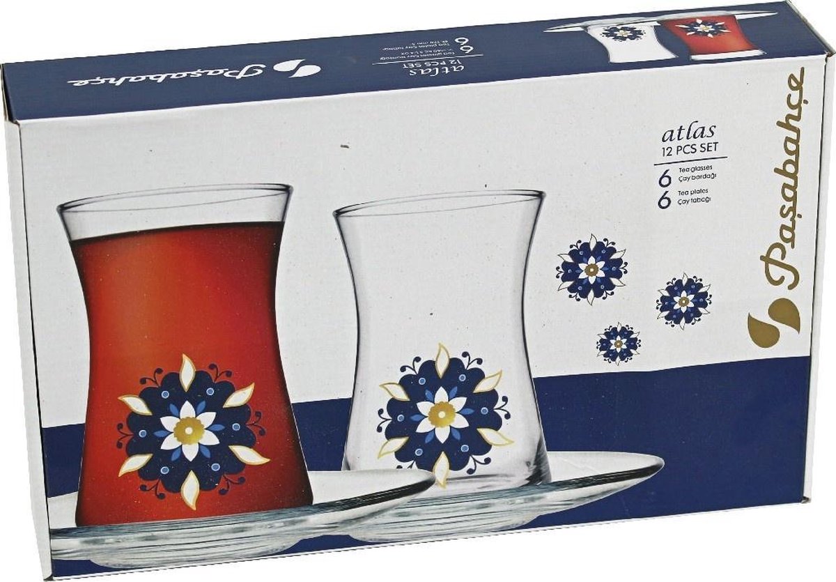 Pasabahce Atlas – Turkse Theeglazen Met Onderzetters – Set van 6