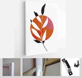 Minimalistic Watercolor Painting Artwork. Earth Tone Boho Foliage Line Art Drawing with Abstract Shape - Modern Art Canvas - Vertical - 1937929693 - 40-30 Vertical