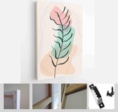 Minimalistic Watercolor Painting Artwork. Earth Tone Boho Foliage Line Art Drawing with Abstract Shape - Modern Art Canvas - Vertical - 1937930008 - 115*75 Vertical