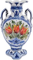 Delfts blauw vaas met oren oranje tulpen polychrome - Ceramics - Collectie M. de Wit