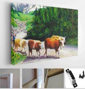 Itsallcanvas - Schilderij - Oil Painting Grazing Bull Art Horizontal Horizontal - Multicolor - 60 X 80 Cm