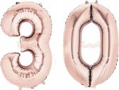 30 Jaar Folie Ballonnen Rosé Goud - Happy Birthday - Foil Balloon - Versiering - Verjaardag - Man / Vrouw - Feest - Inclusief Opblaas Stokje & Clip - XXL - 115 cm