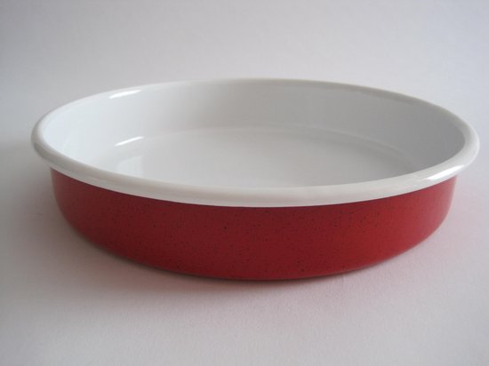 Emaille ovenschaal - rond - Ø 24 cm - rood gespikkeld