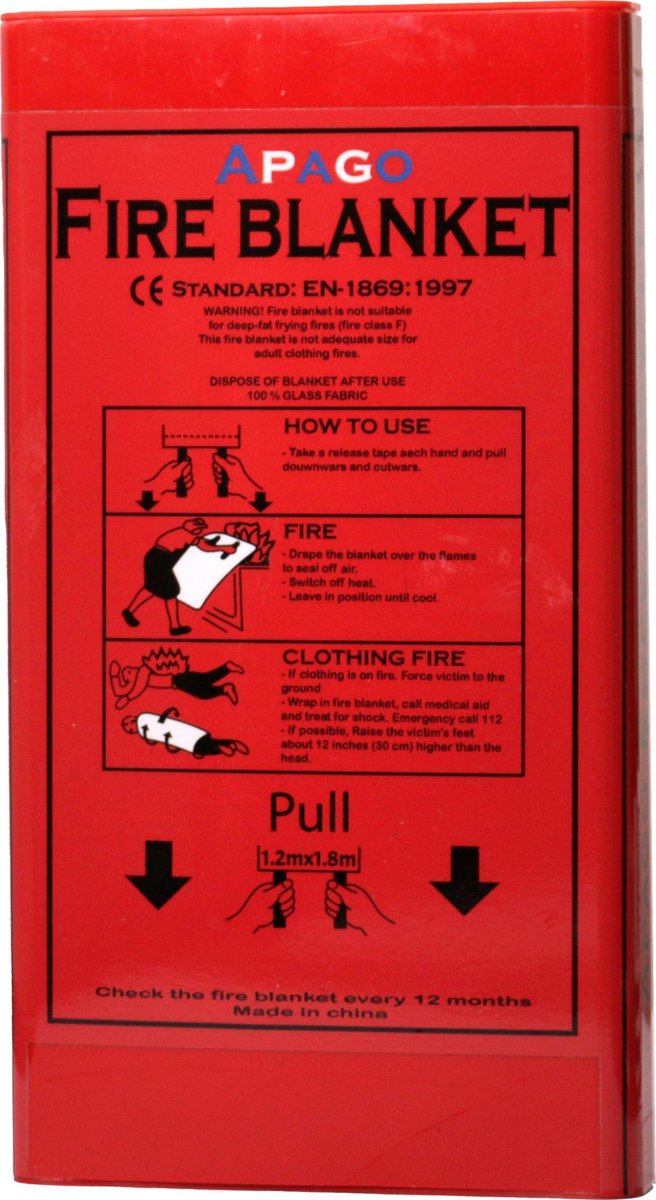 Blusdeken 120X180 EU-norm EN1869 - PVC Hardcover -EN- bescherming kunststof box - Branddeken 1.2cm x 1.8 cm – Fire blanket - Apago