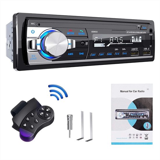 Autoradio Bluetooth, 1 DIN Radio Voiture Récepteur avec Lecteur MP3 WMA FM  Télécommande, Deux USB Port