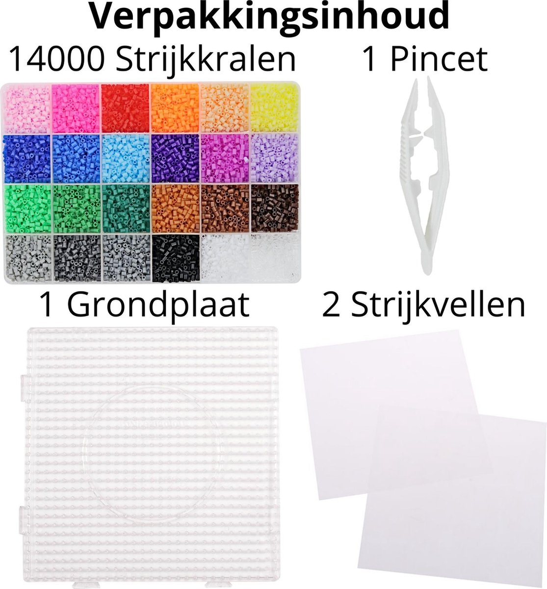 Behave Mini Strijkkralen Set - Incl. Vierkante Grondplaat - Pincet - 2 Strijkvellen - 14000 Kralen - 24 Kleuren - 2.6mm - Mini Strijkkralen — afbeelding 4