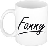 Fanny naam cadeau mok / beker sierlijke letters - Cadeau collega/ moederdag/ verjaardag of persoonlijke voornaam mok werknemers