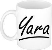 Yara naam cadeau mok / beker sierlijke letters - Cadeau collega/ moederdag/ verjaardag of persoonlijke voornaam mok werknemers