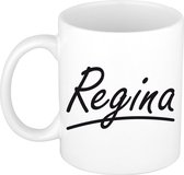 Regina naam cadeau mok / beker sierlijke letters - Cadeau collega/ moederdag/ verjaardag of persoonlijke voornaam mok werknemers