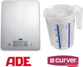 ADE - digitale keukenweegschaal - Denise - Weegschaal Met maatbeker Curver- 1 liter - Set