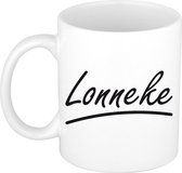 Lonneke naam cadeau mok / beker sierlijke letters - Cadeau collega/ moederdag/ verjaardag of persoonlijke voornaam mok werknemers