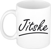 Jitske naam cadeau mok / beker sierlijke letters - Cadeau collega/ moederdag/ verjaardag of persoonlijke voornaam mok werknemers