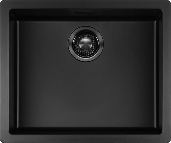 Zwarte Spoelbak Keuken - Composiet Spoelbak 50x40CM - Wasbak van Mizzo Design - Onderbouw/Opbouw - Gootsteen Zwart