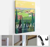 Nature. Landscape natural background cute vector illustration, people on vacation in village, picnic, forest and trees park - Modern Art Canvas - Vertical - 1377169688 - 50*40 Vert