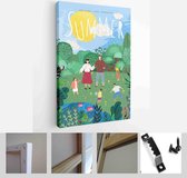 Autumn, winter, spring, summer. Vector cute illustration of a family on nature in the camp - Modern Art Canvas - Vertical - 1464911375 - 40-30 Vertical