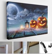 Jack o' lanterns glowing horse in the moonlight this spooky night - halloween scene - Modern Art Canvas - Horizontal - 707743060 - 80*60 Horizontal