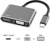 SMT 2-in-1 USB-C Adapter naar HDMI & VGA - USB 3.1 -  4K - 2K - - 2 Display's - Mirror - Grijs