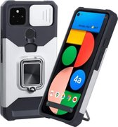 Voor Google Pixel 5a 5G Sliding Camera Cover Design PC + TPU Shockproof Case met Ring Houder & Card Slot (Zilver)