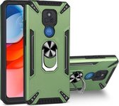 Voor Motorola Moto G Play 2021 PC + TPU-beschermhoes met 360 graden draaibare ringhouder (donkergroen)