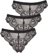 Hunkemöller Dames Lingerie 3-pack Hoog uitgesneden brazilian Yvo  - Zwart - maat XL