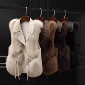 Gilet Sylvia, Bodywarmer Imitatiebont, Faux Fur, Gilet met Leer, Beige