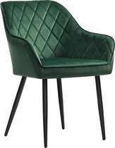 Nancy's Canning Eetkamerstoel - Keukenstoel - Fauteuil - Armleuningen- Velvet - Fluweel - Groen - Zwart - Metaal - 62,5 x 60 x 85 cm