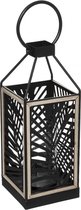 Lantaarn - windlicht - zwart - hout - 38cm - inclusief binnenglas