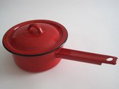 Emaille steelpan met deksel - Ø 16 cm - 1,5 liter - rood gespikkeld