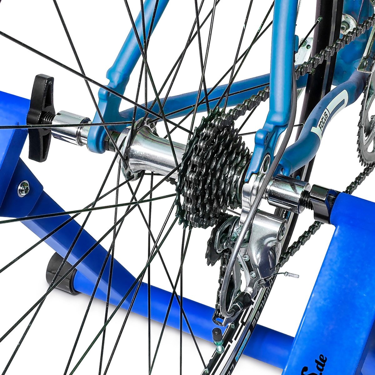 Bol.com hometrainer fiets - 6 versnellingen - voor 26-28 inch - max. 120 kg - blauw aanbieding