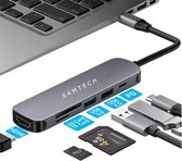 SAMTECH USB C HUB 6 in 1 - met / naar HDMI 4K, 2x USB 3.0 (thunderbolt), USB C opladen, Micro/SD card reader Hub – Geschikt voor Apple Macbook Pro / Air, Lenovo, Samsung - Spacegrijs