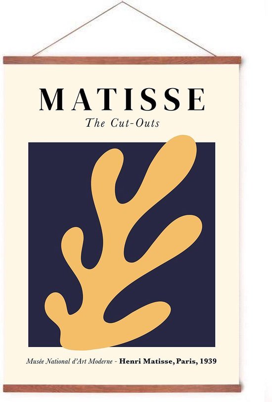 Poster In Posterhanger - Gele Bloem - Kader Hout - Henri Matisse - Cut outs - Kunst - 70x50 cm - Ophangsysteem