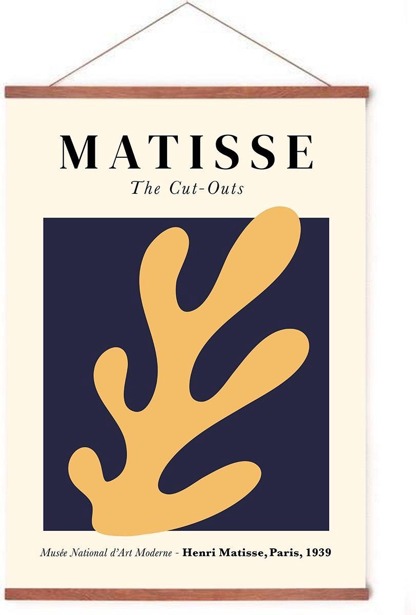 Esque Poster In Posterhanger - Gele Bloem - Kader Hout - Henri Matisse - Cut outs - Kunst - 70x50 cm - Ophangsysteem Blauw