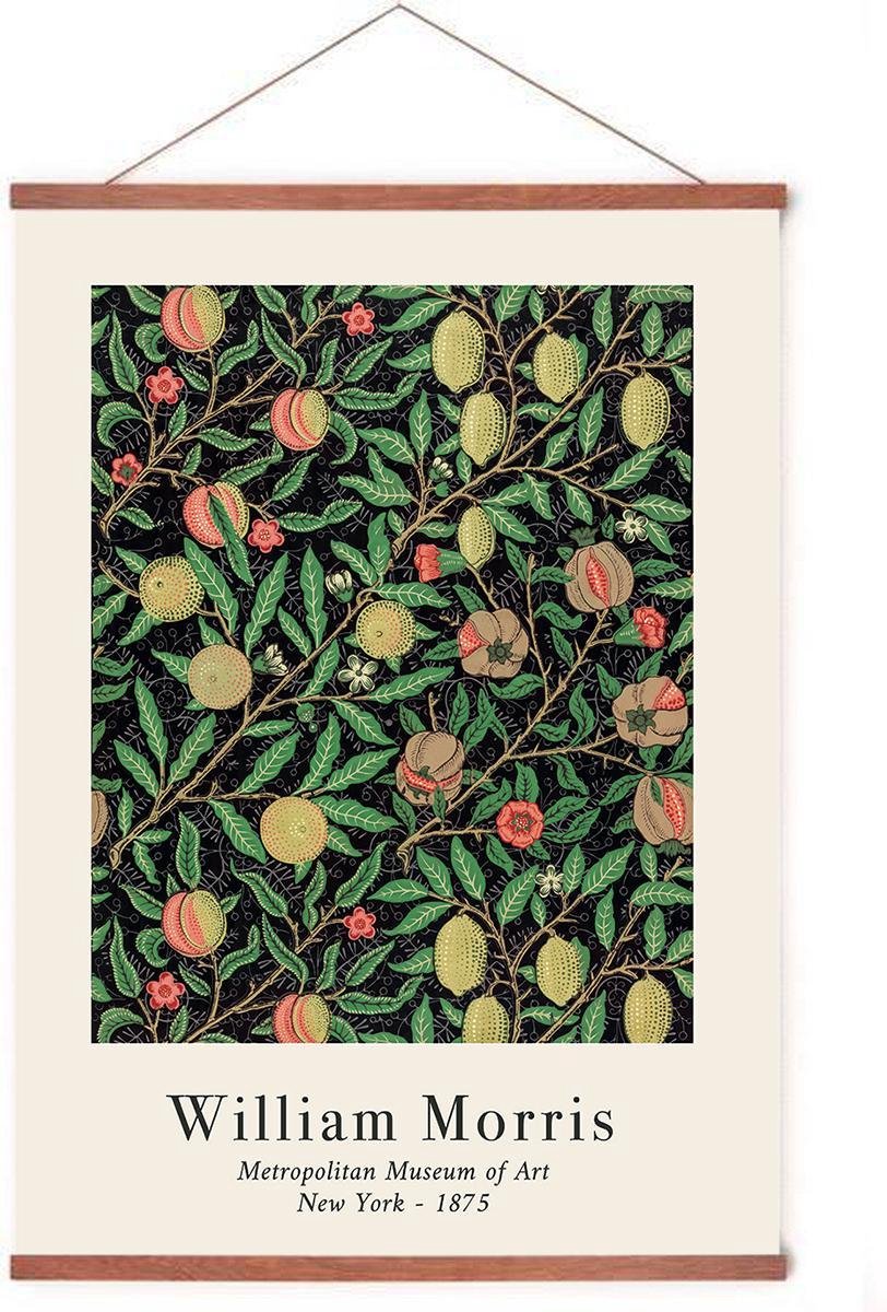 Esque Poster In Posterhanger - Fruit Patroon - Kader Hout - William Morris - Kunst - Botanisch - 70x50 cm - Ophangsysteem