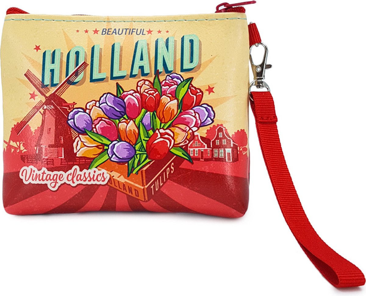 Portemonnee & Tasje - Holland Tulpen - Souvenir - Tulpen & Molen - Rood - Een Stuk