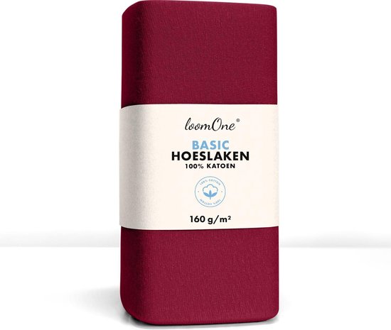 Hoeslaken Loom One – 100% Jersey Katoen – 200x200 cm – épaisseur de matelas jusqu'à 23cm – 160 g/m² – Vin rouge