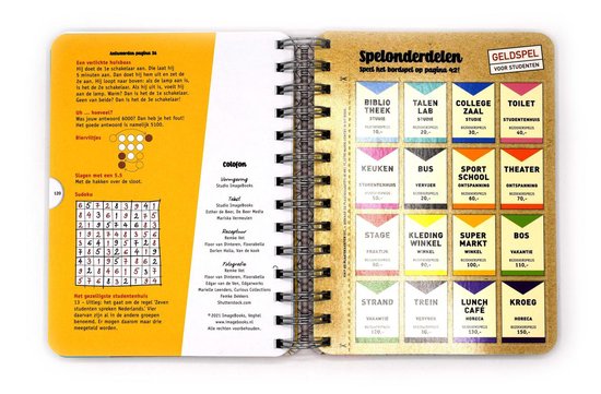 Pagina uit 'Handboek voor de student' met een Sudoku en een overzicht van spelonderdelen met prijzen, zoals 'Talent studie' en 'Sport school'.