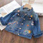 Spijkerjas - Jeans jas meisje - Spijkerjasje meisje 98/104 (110T) - Unicorn Regenboog spijkerjasje - Jeans jack meisje maat 98/104 - meisjes zomerjas 3 - 4 jaar