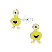 Joy|S - Zilveren monster oorbellen - geel - 6 x 10 mm