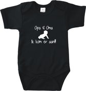 Go Mama Baby Romper - Rompertje - Romper Korte mouw - Romper Zwart - Maat 74/80 - Opa & Oma ik kom eraan - rompertje opa en oma