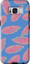 Samsung Galaxy S8 Telefoonhoesje - Extra Stevig Hoesje - 2 lagen bescherming - Met Plantenprint - Tropische Blaadjes - Donkerblauw
