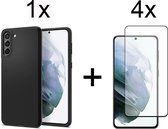 Samsung S21 FE Hoesje - Samsung Galaxy S21 FE hoesje zwart case siliconen cover - Full cover - 4x Samsung S21 FE screenprotector screen protector