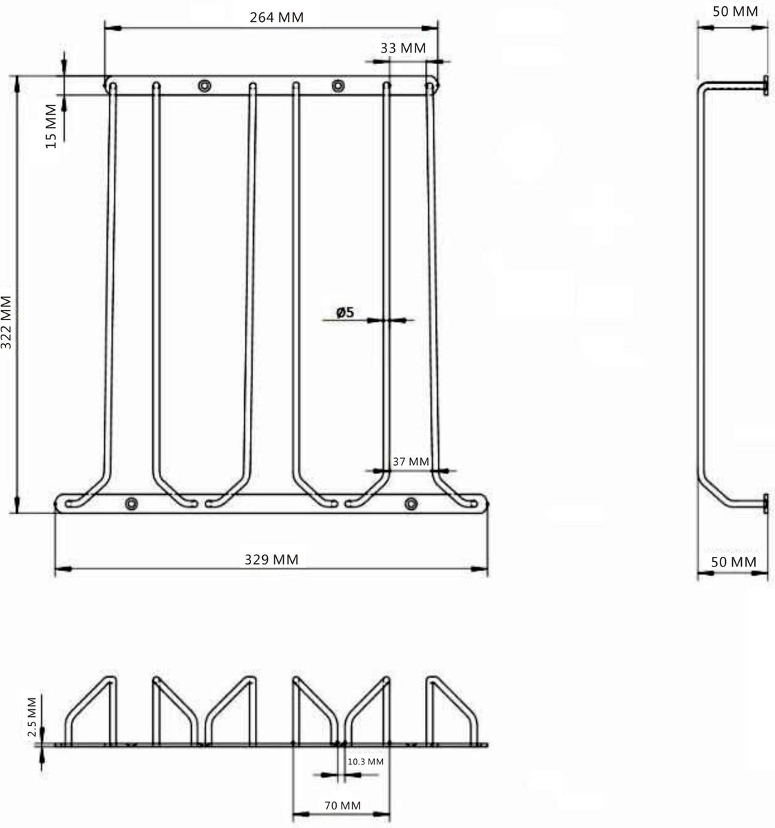 Coninx 3 rails Wijnglazenhouder 34 cm breed Metaal chroom