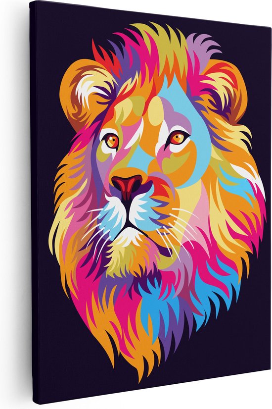 Artaza Peinture sur Toile Lion Coloré - Tête de Lion - Abstrait - 80x100 - Groot - Photo sur Toile - Impression sur Toile