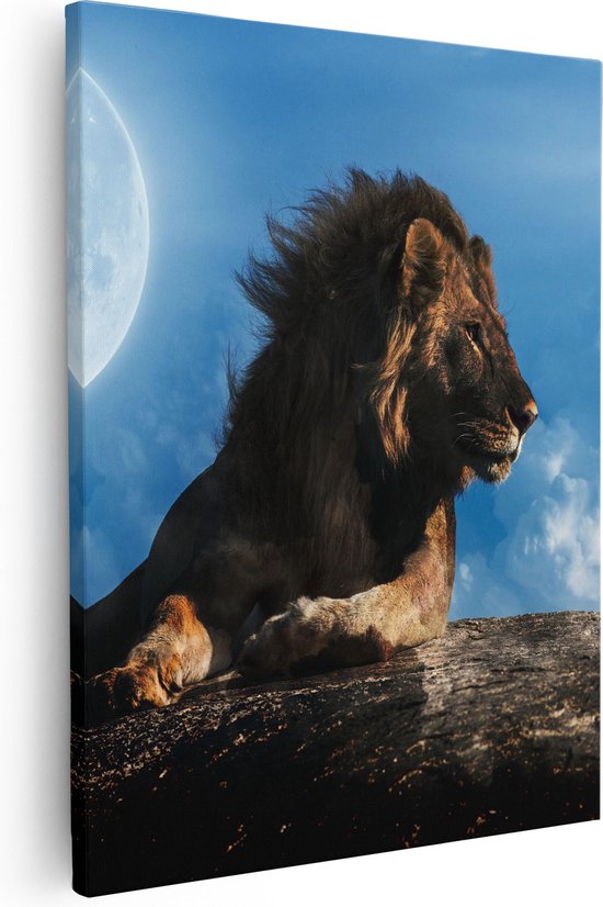 Artaza Canvas Schilderij Leeuw Tijdens Volle Maan - 80x100 - Groot - Foto Op Canvas - Canvas Print