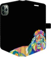 iPhone 11 Pro Hoesje -  Pasjeshouder Telefoon  - Portemonneehoesje - Met Dierenprint - Leeuw - Blauw