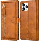 iPhone 11 Pro Book Case Hoesje met Rits - Kunstleer - Pasjeshouder - Portemonnee - Apple iPhone 11 Pro - Lichtbruin