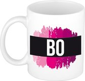 Bo  naam cadeau mok / beker met roze verfstrepen - Cadeau collega/ moederdag/ verjaardag of als persoonlijke mok werknemers